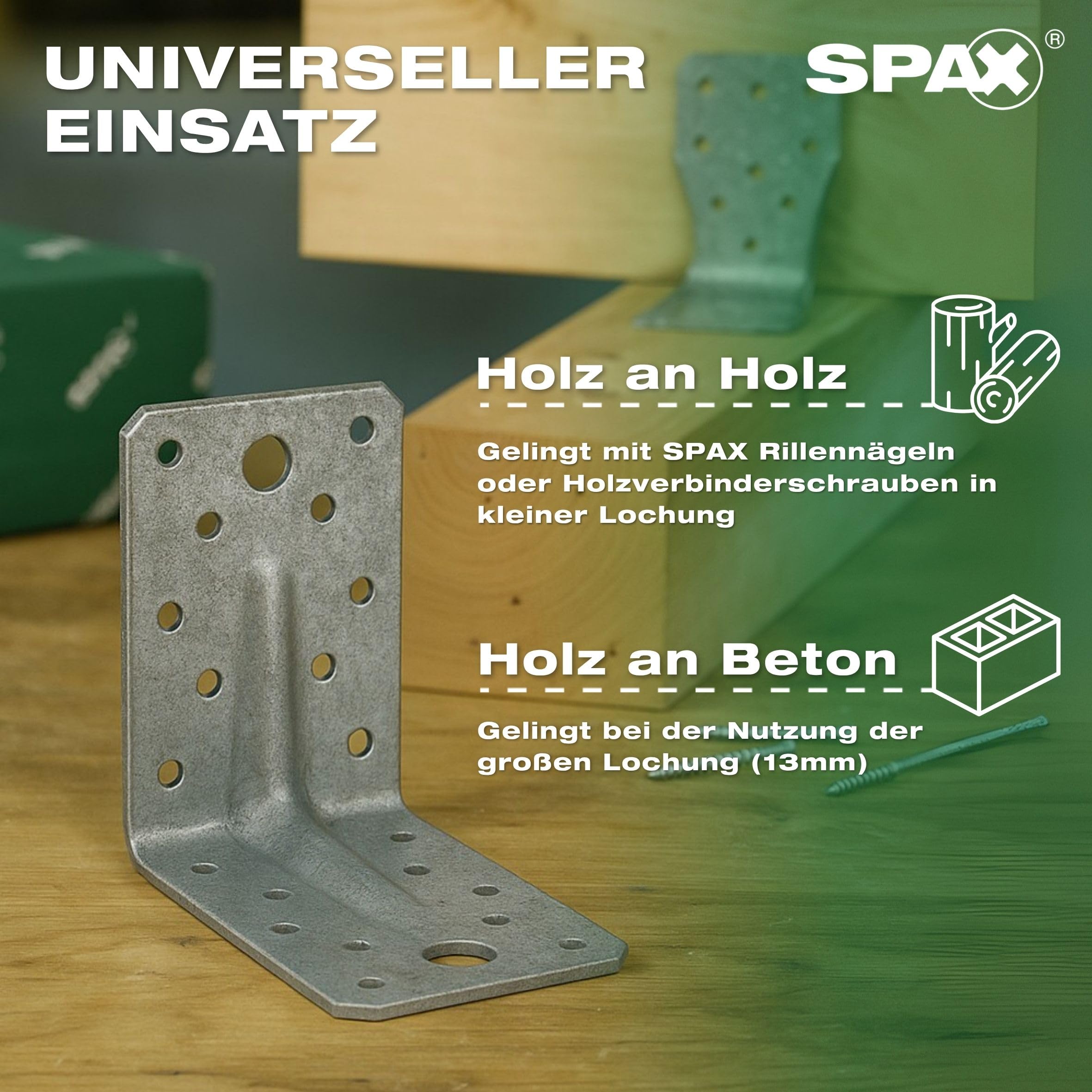 SPAX Winkelverbinder mit Rippe 70x70x55 mm, 2 mm Blechstärke, 100 Stk. - Feuerverzinkter Stahlverbinder Holz an Holz, Beton & Stahl Verbindungen - Made in Germany, SXABR70