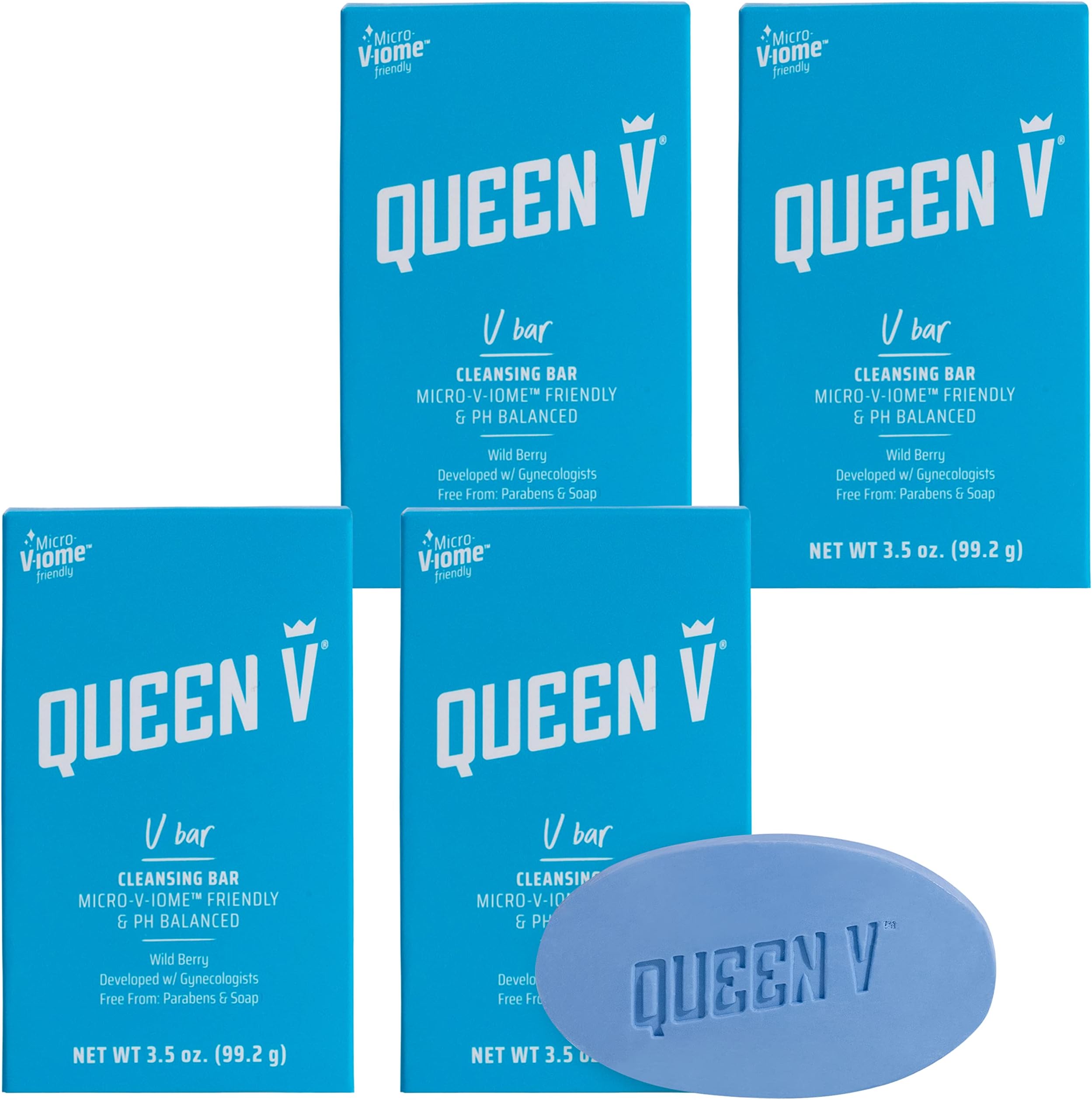 Queen V V Bar- Cleansing Bar, Enriched with Aloe and Rose Water, 3.5 oz (Pack of 4)