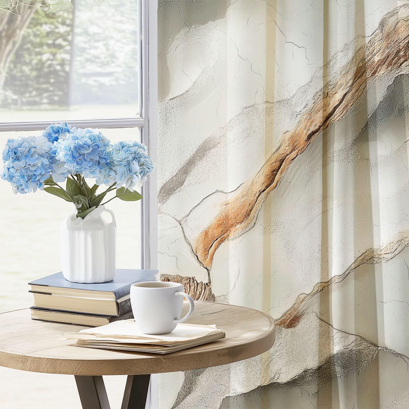 Isolant Anti-Froid Épais, Rideaux Thermiques 91.5L X 160H cm (2 Panneaux), Plis De Marbre Abstraits pour Chambre d'enfant, Gris Clair