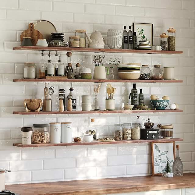 60 Inch Long Floating Shelves, Gray Wood Wall Shelf, Set of 4 | Solid pi...