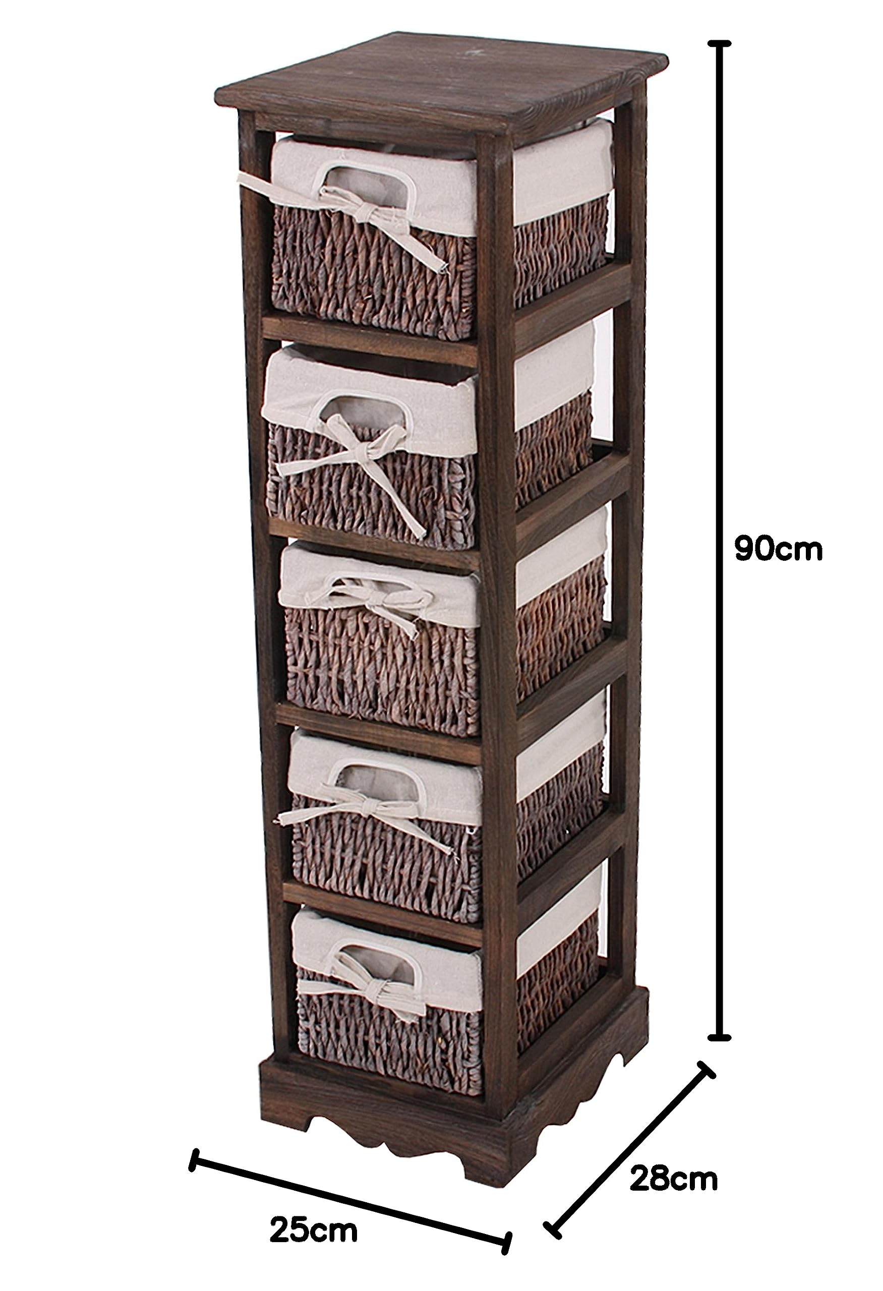 Mendler Scaffale cassettiera con 5 ceste Shabby Vintage Legno di paulonia 28x25x90cm - Marrone