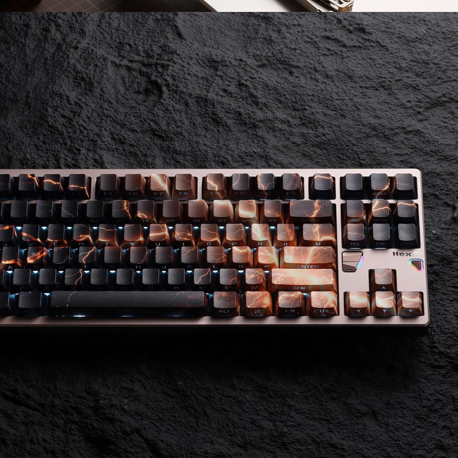 Side Print Shine Through Keycaps Set - Cherry Profile Black and Orange PBT Custom Key Caps for Mechanical Gaming Keyboard, 135 Keys