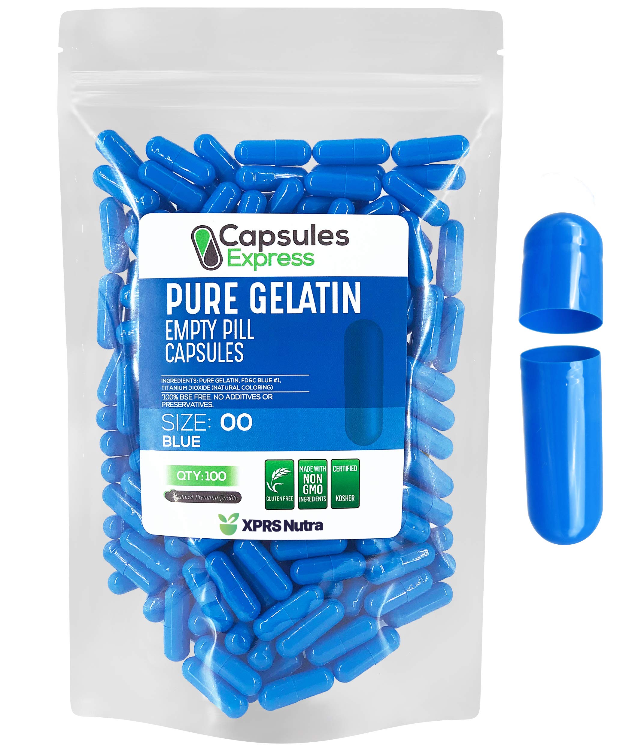 XPRS Nutra Size 00 Empty Capsules - 100 Count Empty Gelatin Capsules - Empty Pill Capsules - DIY Capsule Filling - Fillable Pill Capsules Empty Gel Caps