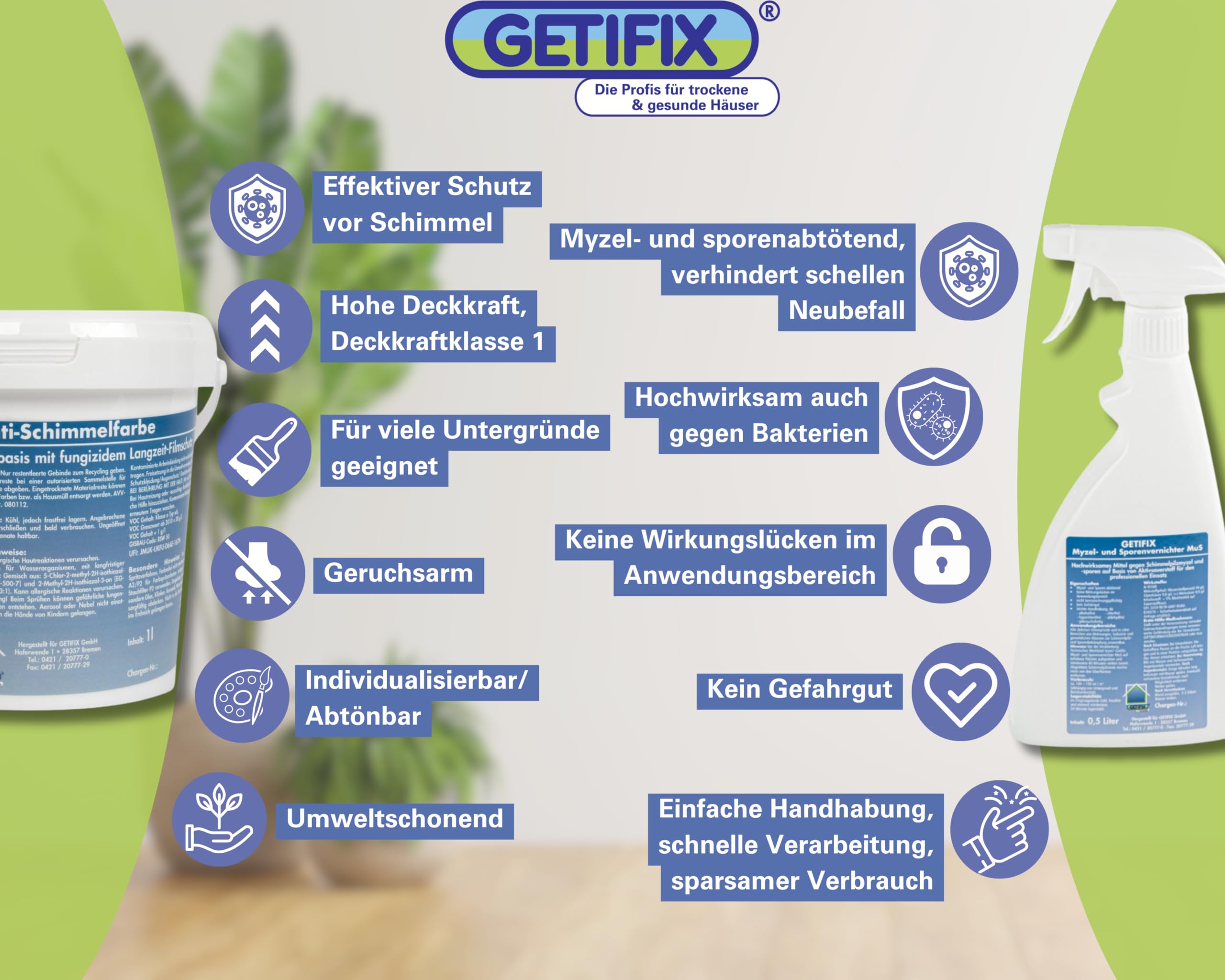 Schimmelentferner Spray (chlorfrei) 0,5 l + Schimmelfarbe Weiß 5 l, effektives Duo für die Schimmelentfernung und nachhaltigen Schutz vor Neubefall, für viele Wände geeignet