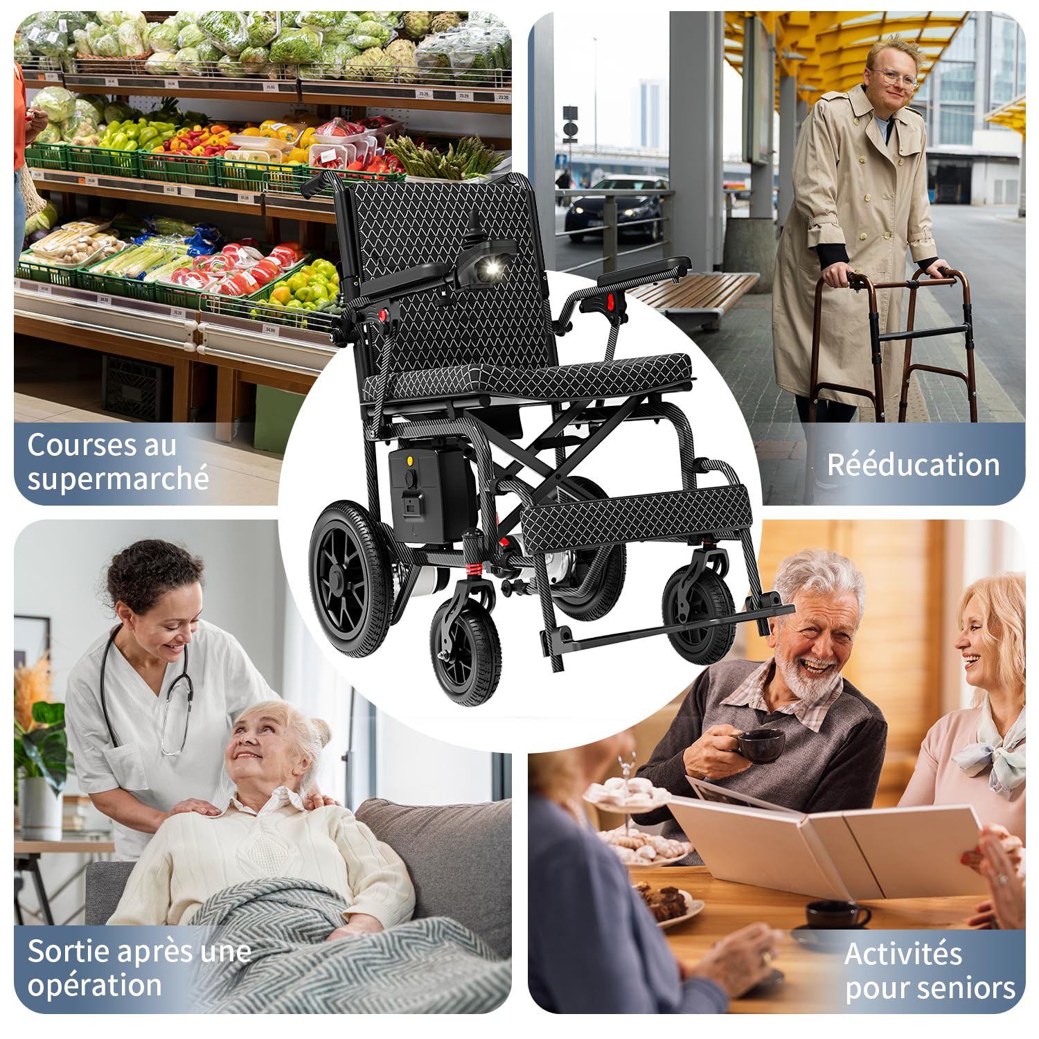 D10 15,9 kg Fauteuil Roulant Électrique Léger pour Adultes Pliable, Fauteuil Roulant Motorisé Léger Avec Autonomie de 46 km, Fauteuil Roulant Tout-Terrain (Ampère-heure, 24)