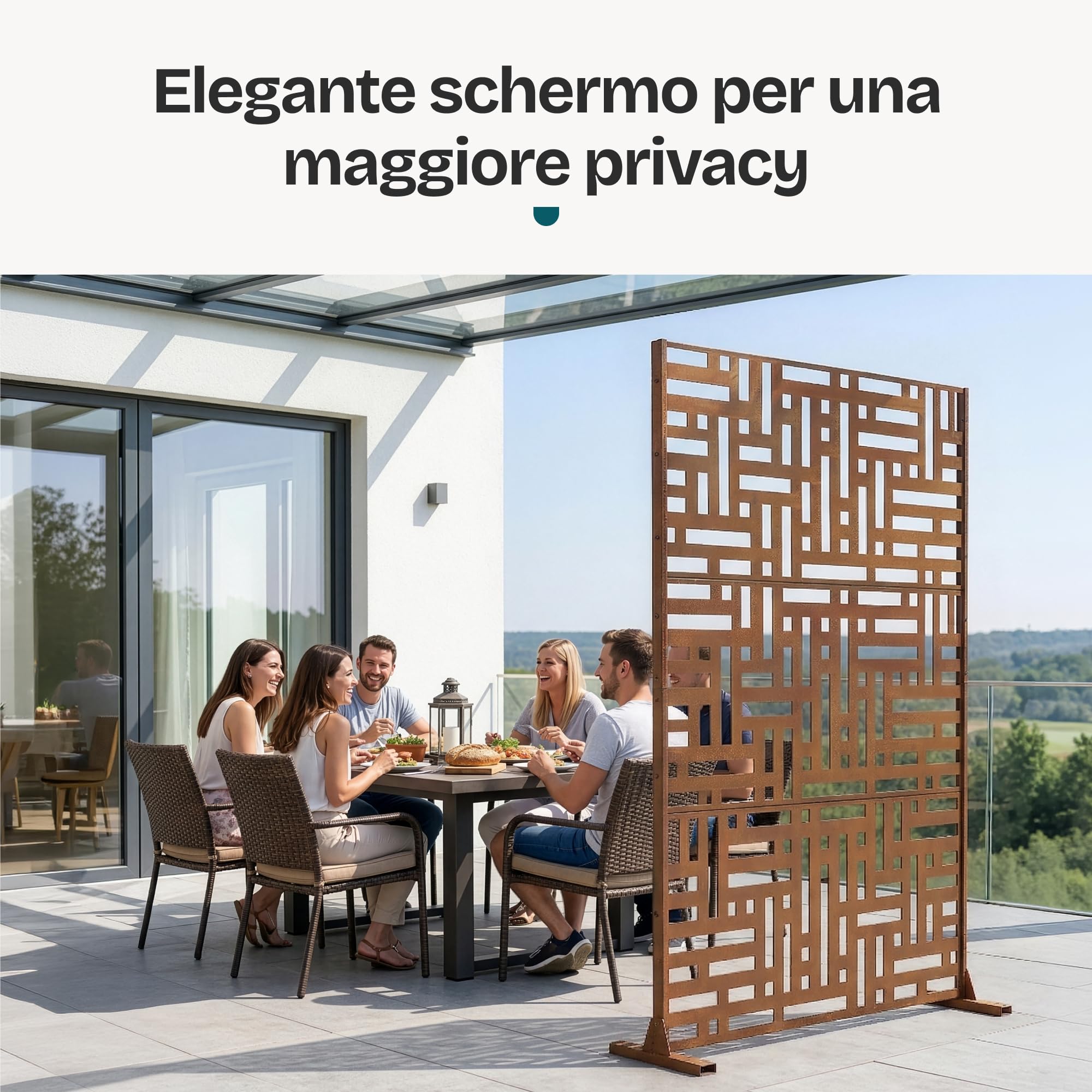 casa.pro Pannello Divisorio per Spazi Esterni Interni Schermatura Decorativa con Struttura Traforata Schermo Divisore in Acciaio Corten 180 x 120 cm Marrone Ossidato