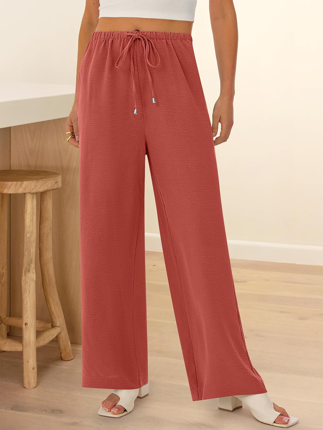 ABRABESS Womens Palazzo Pants Wide Leg Flowy Drawstring High Waisted Casual Trousers 2026 Summer Beach Vacation Clothes - Image 7