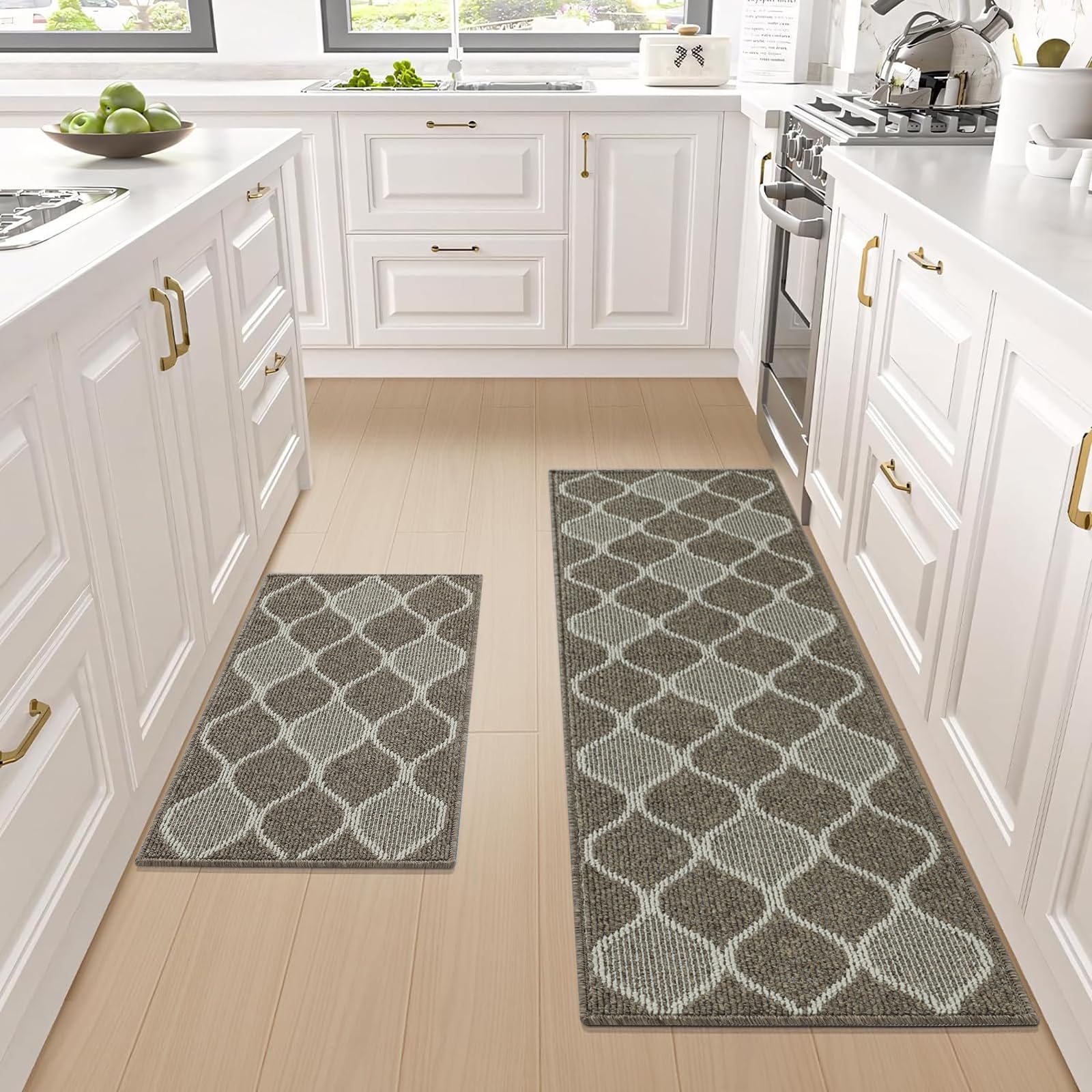 17.7"x29.5"+17.7"x47" Brown Kitchen Mat, Kitchen Rugs Non Skid Kitchen Runner Rug Absorbent Resist Dirt Kitchen Floor Mat Comfort Standing Mat