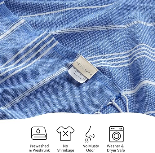 Miniatura 2 de SOULMARK Toalla turca de playa de algodón, tamaño grande, 38 x 71 pulgadas, sin arena, de secado rápido, ligera, ultra absorbente, prelavada,