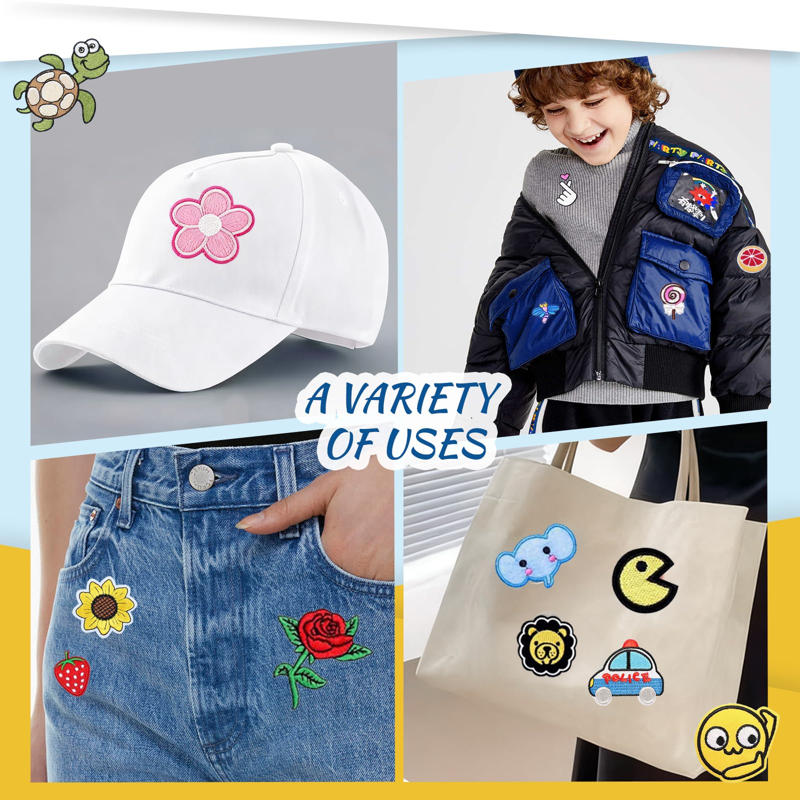 BoAn 60 parches bordados de varios estilos al azar para ropa, parches de manualidades para sombreros, mochilas, jeans, chaquetas, vestidos