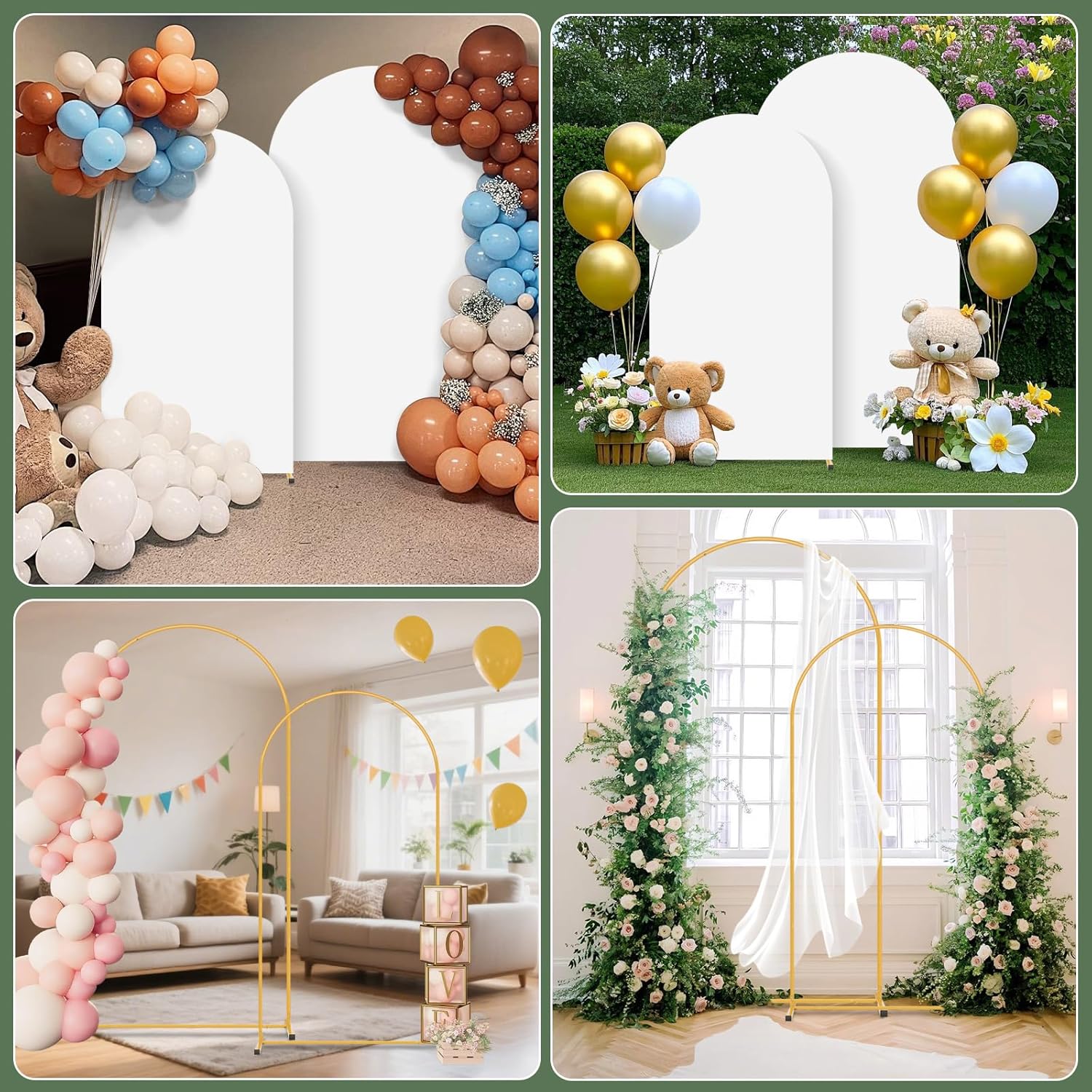 2 Pack Metal Arch Backdrop Stand and Cover Set (6FT / 7.2FT), Backdrop Arch Stand with White Arch Backdrop Cover