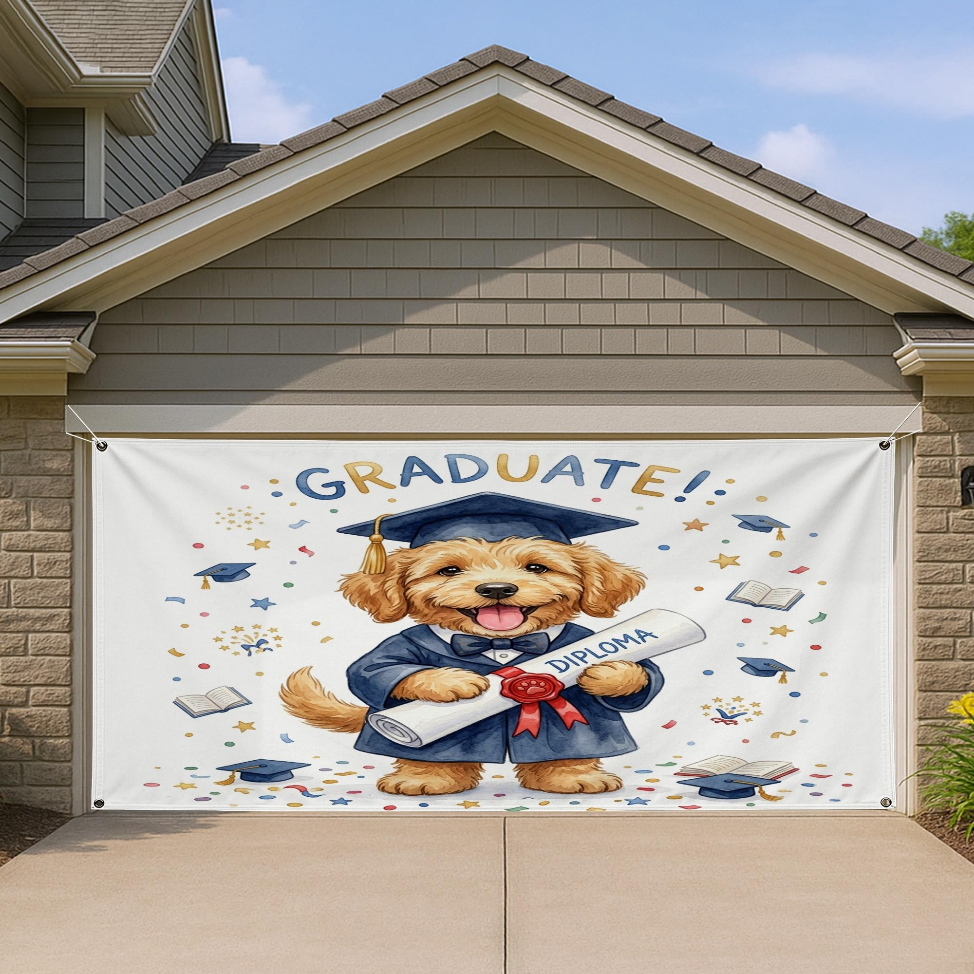 Housse de porte de garage de diplôme décorative chien 390x180 cm