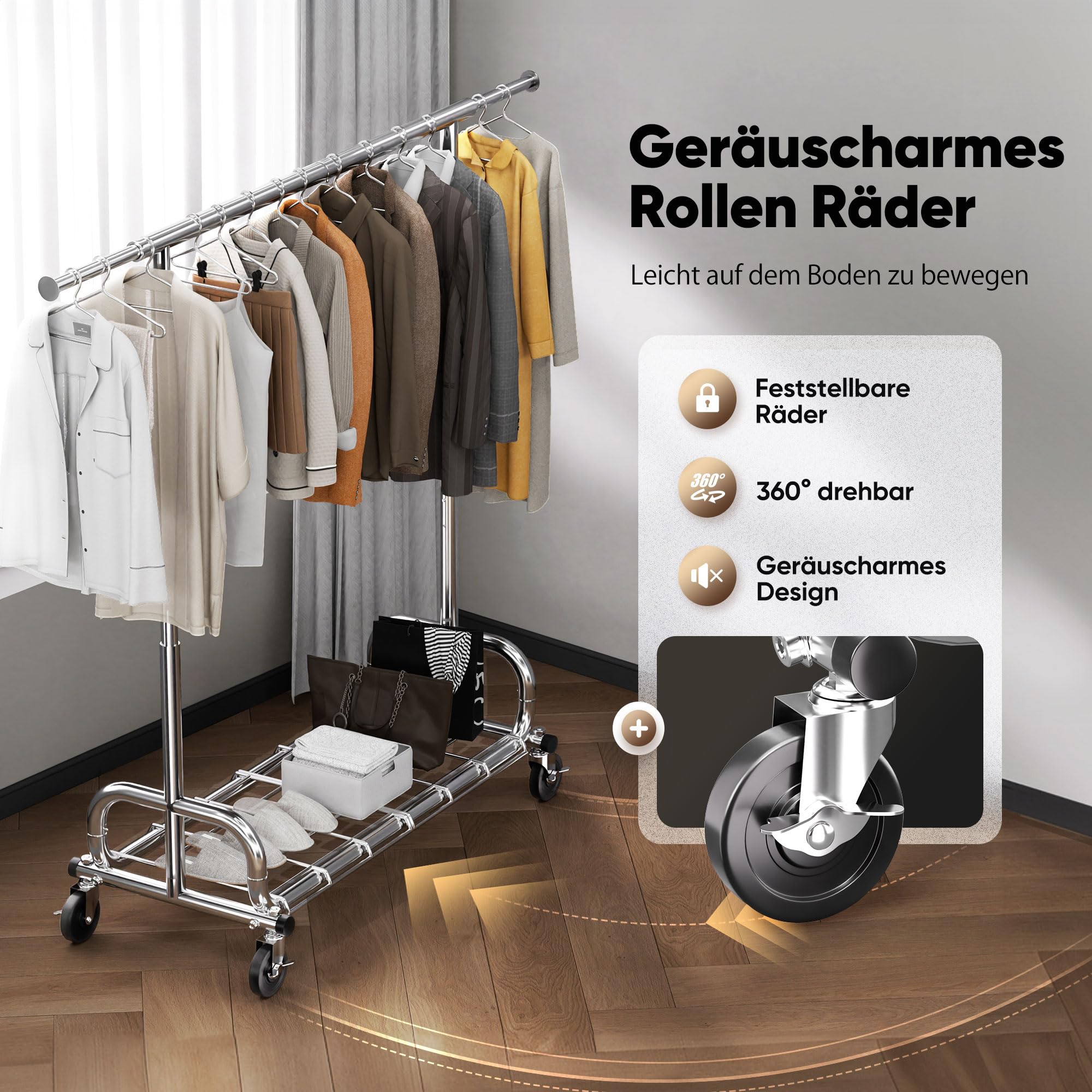 HOKEEPER Kleiderständer auf rollen Schwerlast,204 kg Tragkraft,ausziehbare Kleiderstange zum Aufhängen von Kleidung
