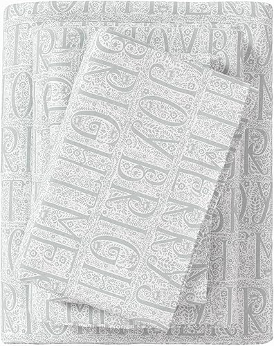 Juego de sábanas de franela, tamaño matrimonial, 100% algodón turco, de doble cepillado, con estampado, ultrasuaves, acogedoras, 4 piezas (palabras