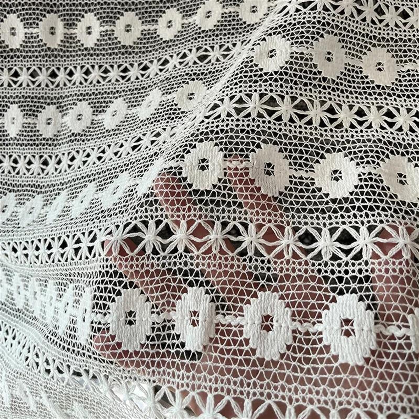 Tessuto di Pizzo Strutturato Ricamato in Cotone Cavo da 130 cm for Realizzare Abiti e progetti di Stoffa da Cucire Fatti a Mano(White)