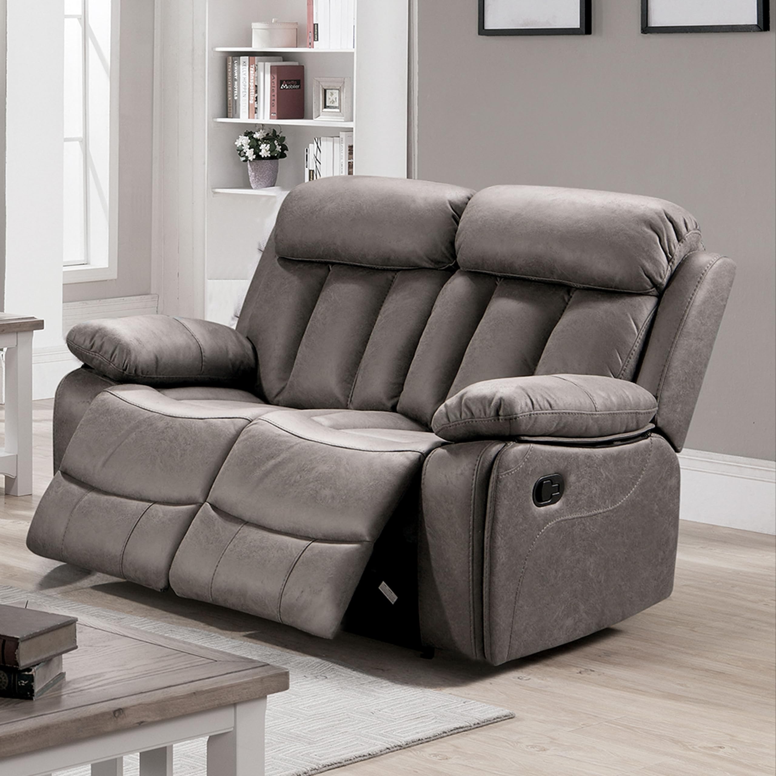 duehome | Sofá 2 Plazas, Sofá Reclinable, Asiento de Descanso, Modelo Kendal, Acabado en Tejido Color Marengo, Medidas: 152 cm (Largo) x 101 cm (Alto) x 97 (Fondo)