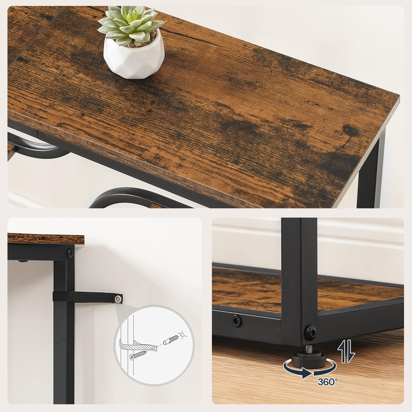 HOOBRO Console Meuble Étroite à 5 Étages, Table d’Entrée Style Industriel Rétro, pour Entrée, Salon, Couloir, Cadre en Fer et Plateau à Motifs de Bois, Marron Rustique et Noir EBF69XG01