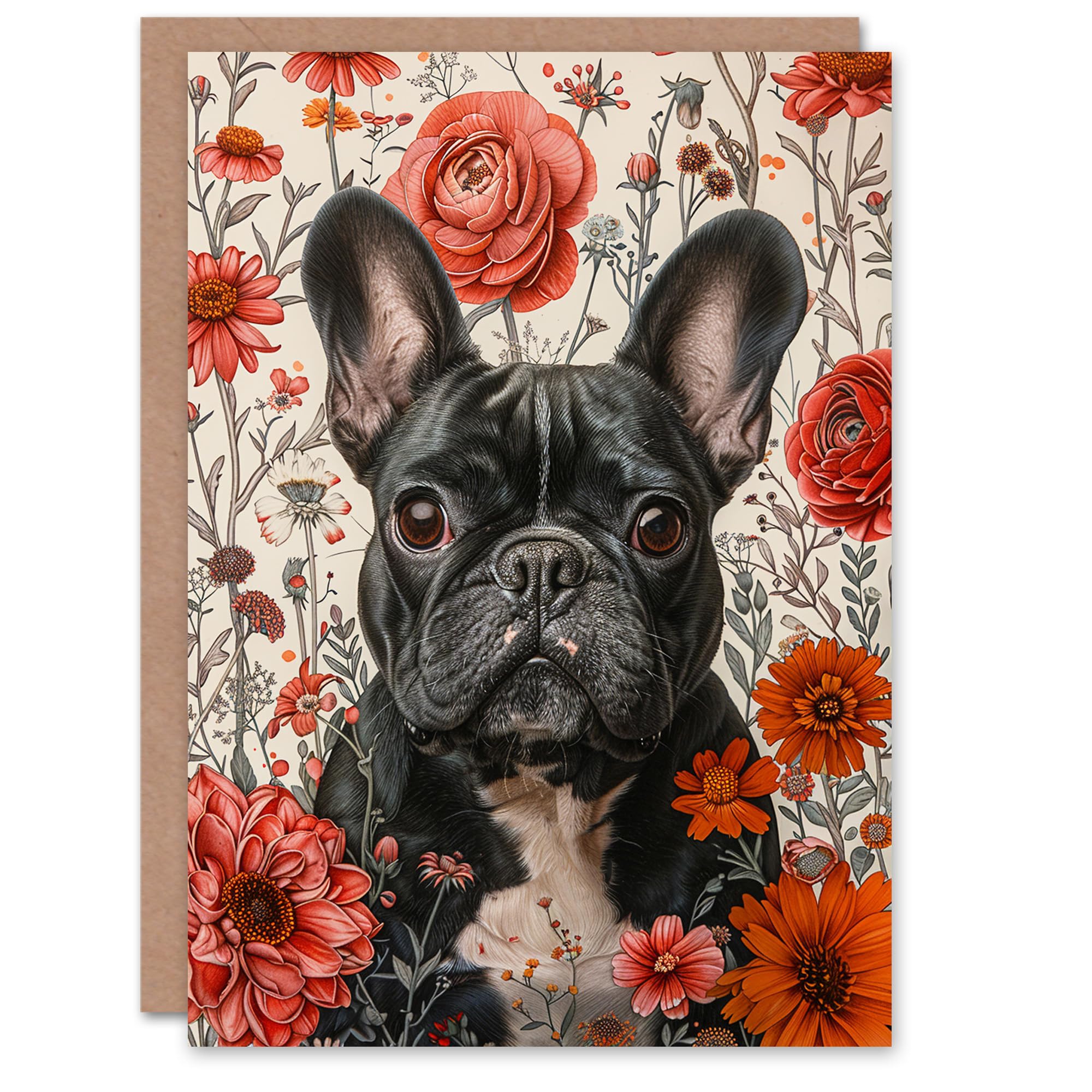 Artery8 Birthday Card French Bulldog in Wildflowers Cute Animal Lover Fun For Him Her Man Woman Girl Boy Wife Husband Greeting Card