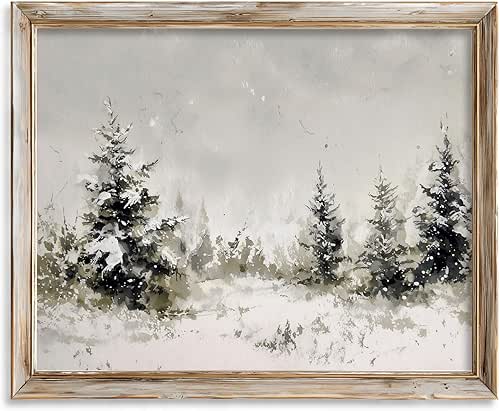 Minimalist Winter Pine Trees Wall Art Print, Snowy Forest Landscape