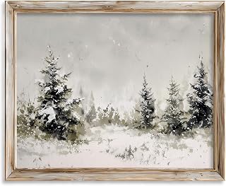 Minimalist Winter Pine Trees Wall Art Print, Snowy Forest Landscape Watercolor Painting, Neutral Scandinavian Christmas Decor, Rustic Farmhouse Holiday Artwork for Home (8X10inch-Unframed)