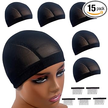 Highshion 5pcs Spandex Mesh Dome Wig Cap For Making wig, Stretchable hair net And Elastic Dome Mesh Cap with small holes,Dome caps for men women Black(5pcs L)