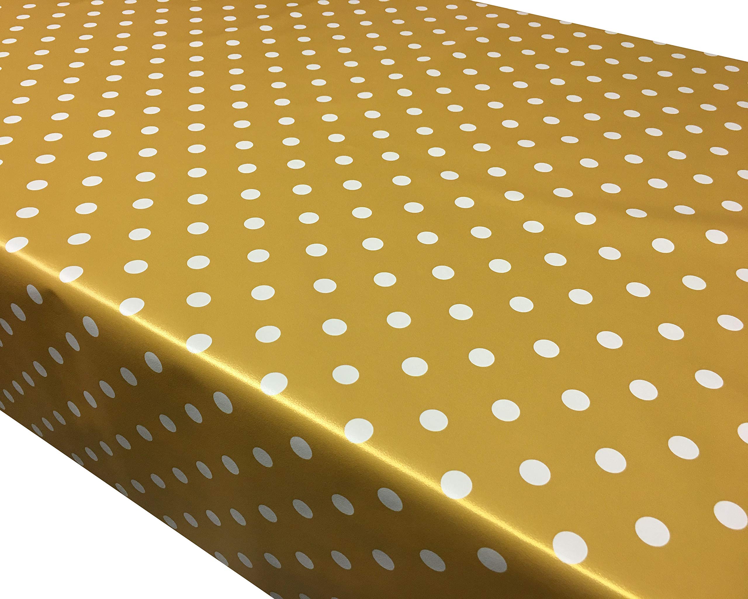 TableclothsWorld Polka Dot Spots PVC Vinyl Wipe Clean Tablecloth (Gold, Square - 140cm x 140cm)