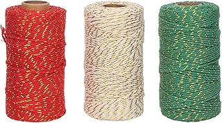 3 Roll Decorative Cotton Twine, Bakers Twine Cord Cotton String Rope for Gift Wrapping, Candy Rope Ribbon Twine for Gift Wrapping Arts Crafts Each 328ft Length
