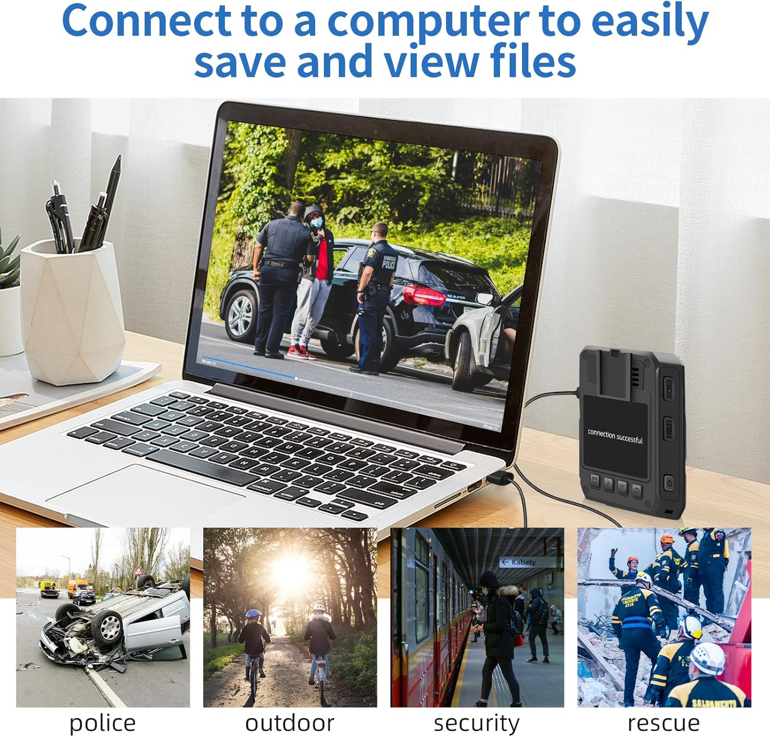CAMMHD Body Camera connected to a laptop