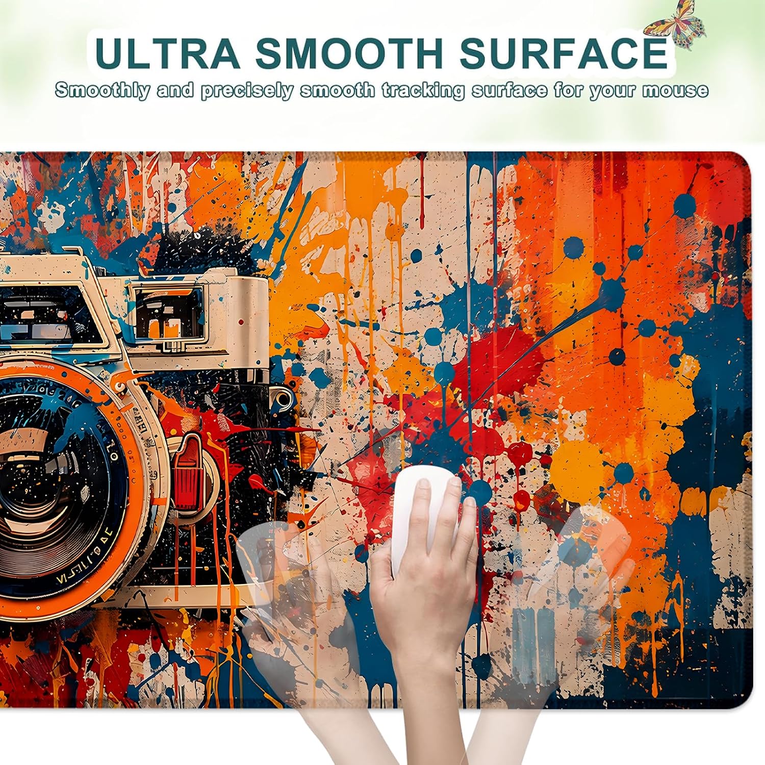 Vintage Camera Large Gaming Mouse Pad, Desk Mat, Non-Slip Rubber Base, MousePads for School, Work, Home Accessories Decor Gifts 31.5" x 11.8" image 4