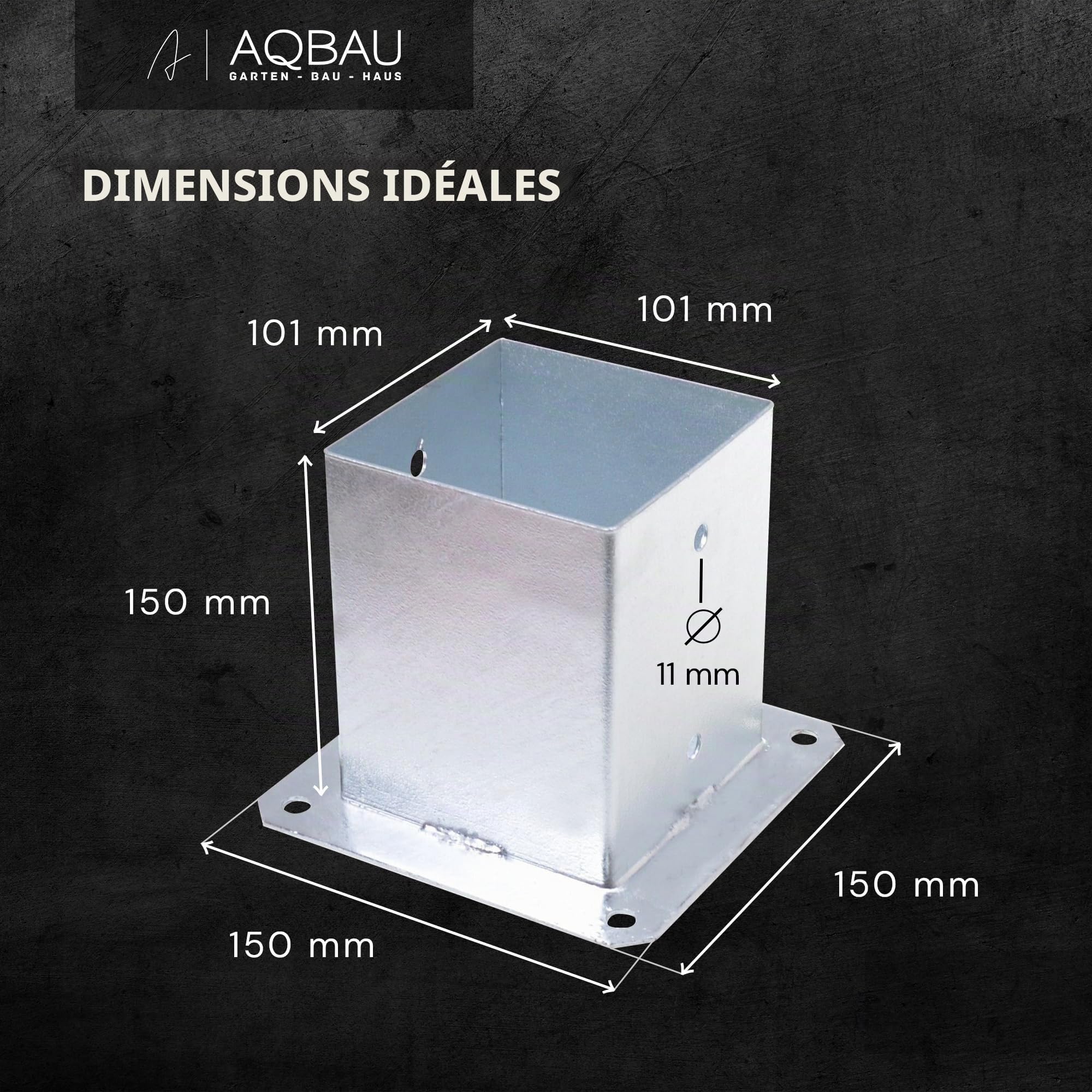 Lot de 4 supports de poteau à visser - 100 x 100 mm - Ancrage à visser - Douille de sol avec plaque de cheville - Sabots de poteau à visser - Galvanisés à chaud