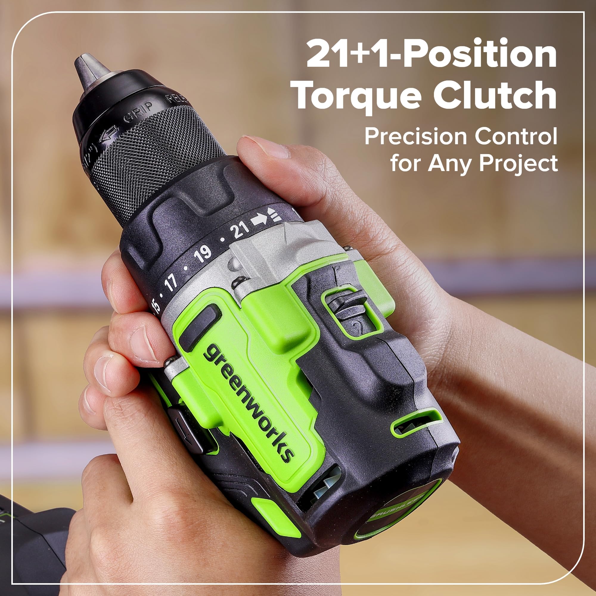 Greenworks 24V Cordless Brushless 90Nm Taladros atornilladores, Grado profesional, embrague 21, batería USB-C de 4.0Ah, cargador rápido USB-C de 65W (3 puertos) y cable USB C a USB C DD590