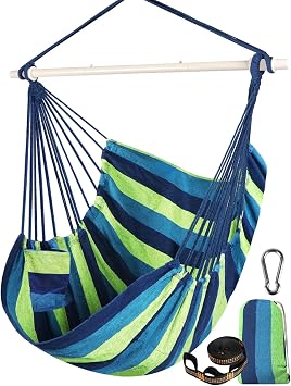 Chihee Hammock Chair Swing Chair Strong Metal Collapsible Spreader Bar Portable Hanging Chair Max 330 lbs Comfy Seat Patio Lawn Chair Cotton Blended for Superior Comfort Durability Indoor Outdoor