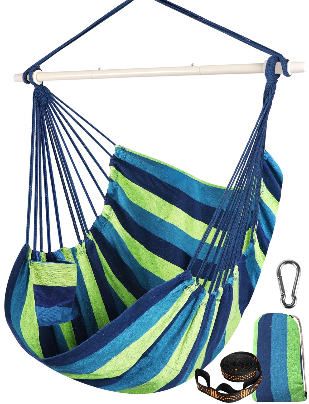 Chihee Hammock Swing Chair - Strong Metal, Collapsible, Portable, Max 500 lbs, Comfy Seat, Patio & Lawn, Cotton Blended, Indoor/Outdoor