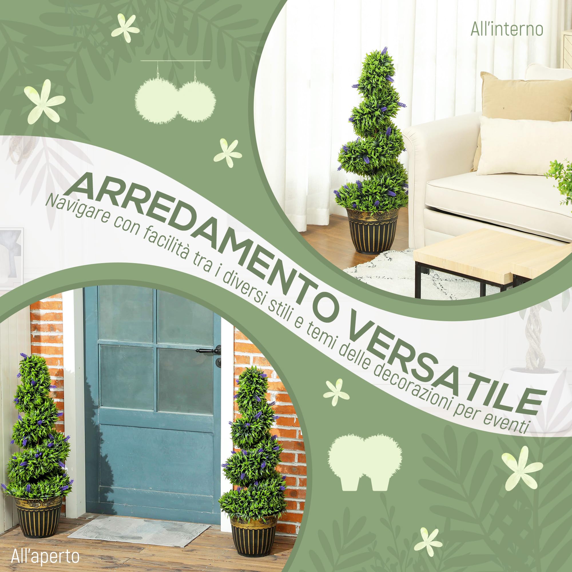 HOMCOM Set de 2 topiaires Spirale buis Artificiel 90cm