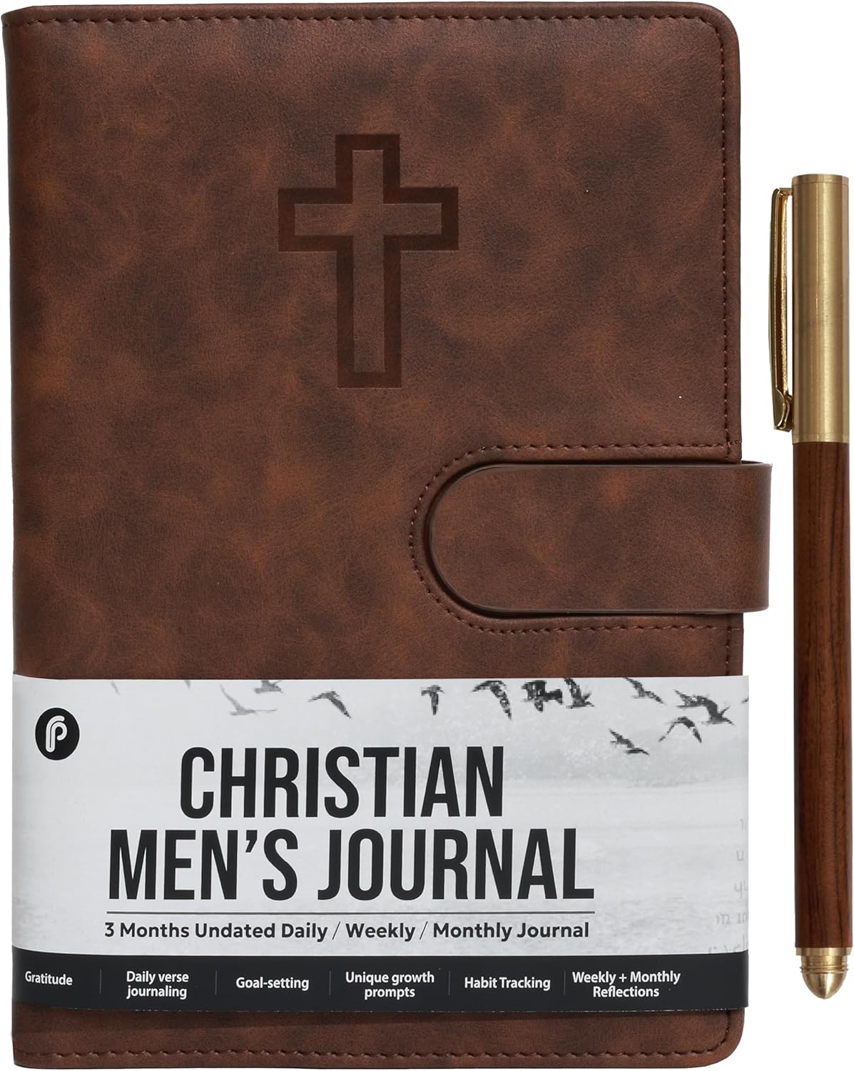 Prazoli Leather Christian Bible Prayer Journal For Men – Study Scripture Notebook & Planner Daily Devotional Undated | Religious Jesus Faith Gifts for Graduation, Pastor Baptism & Church, Cross