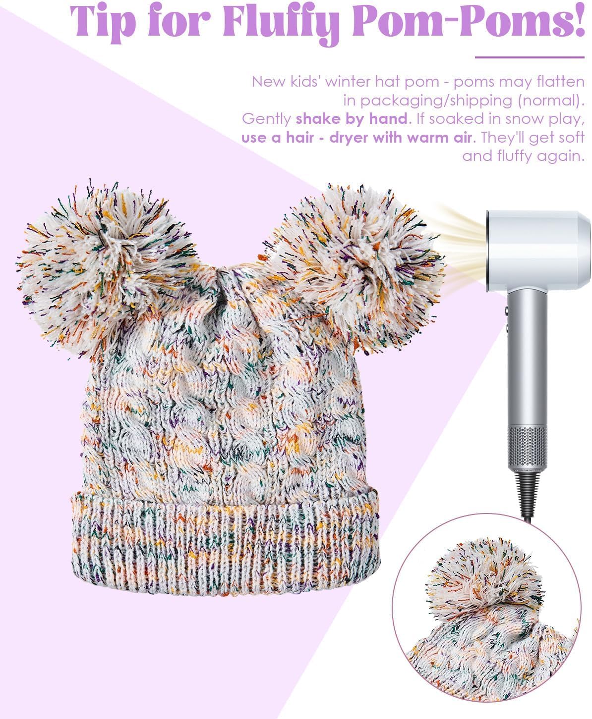 Century Star Kids Toddler Winter Hat- Satin Lined Beanie with Pom Pom Warm Knit Cap for Girls Boys One Size - Image 5