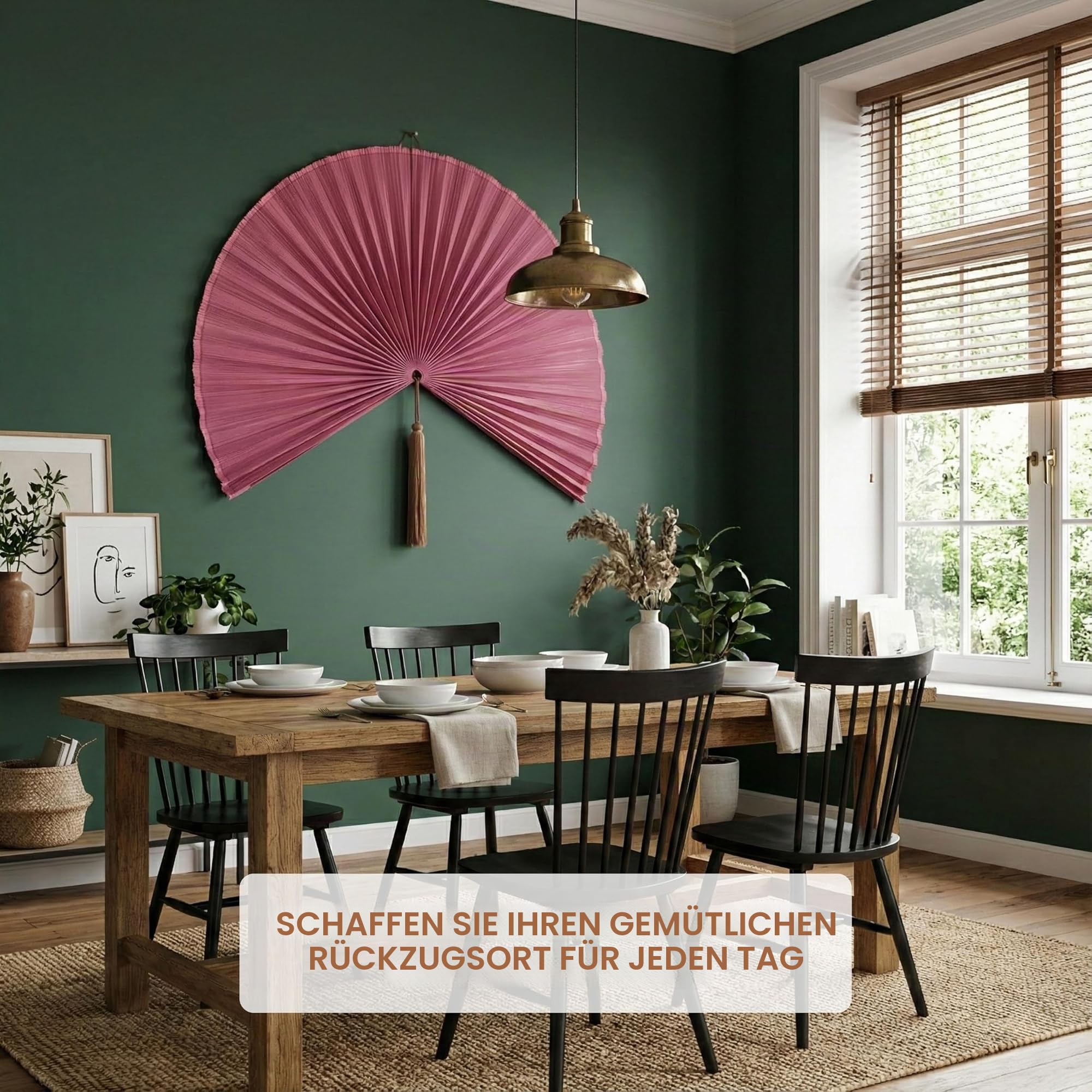 Handgefertigter großer Bambus-Wandventilator, beige dekorativer Ventilator zum Aufhängen an der Wand, Kopfteil oder Wohnzimmerdekor - gewebte Bambuskunst, Boho- & asiatisch inspirierte Heimdekoration