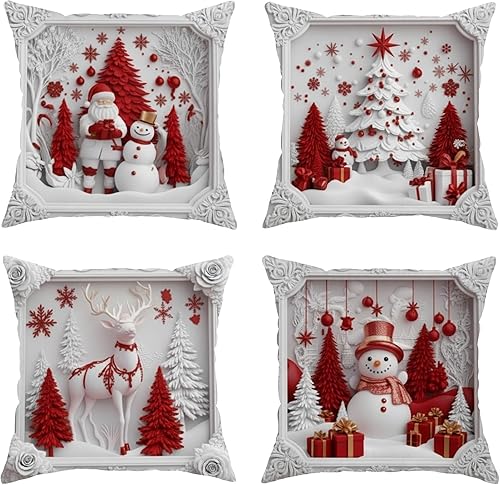 Miniatura 9 de Juego de 4 fundas de almohada navideñas de 18 x 18 pulgadas, fundas decorativas de invierno, Navidenas para cojines, fundas de almohada de Navidad