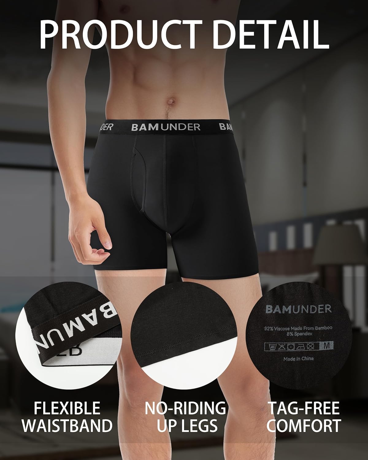 Men's Bamboo Viscose Underwear Boxer Briefs 4 Pack - Breathable Comfort Fit with 3D U-Shaped Pouch & No Ride-Up Legs - Image 5