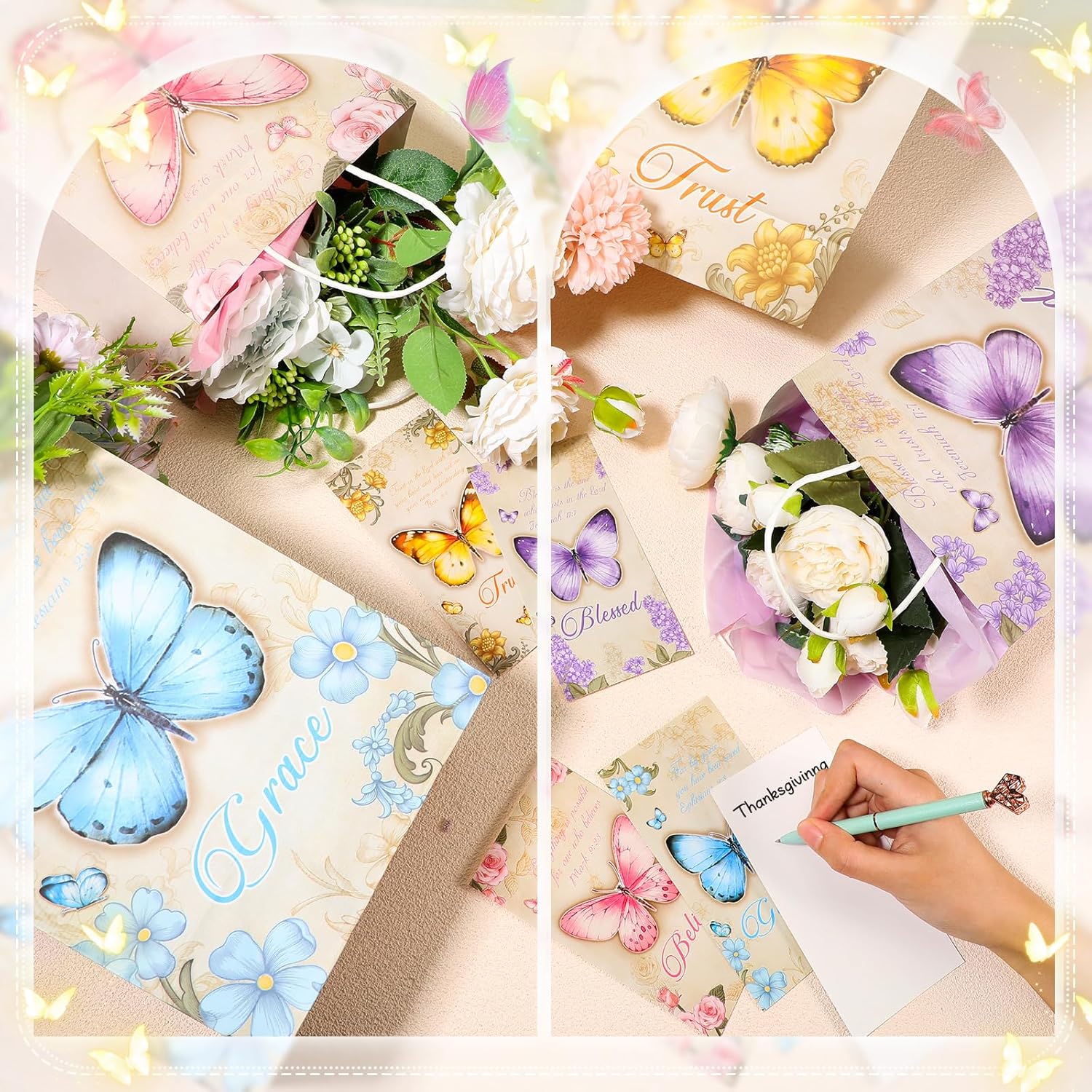 Qeeenar 72 Sets Christian Gift Bags for Women Butterfly Party Favors Religious Bible Verse Gift Bags Bulk with Blessing Cards Tissue Paper for Mother's Day Baptism Church Wedding Birthday