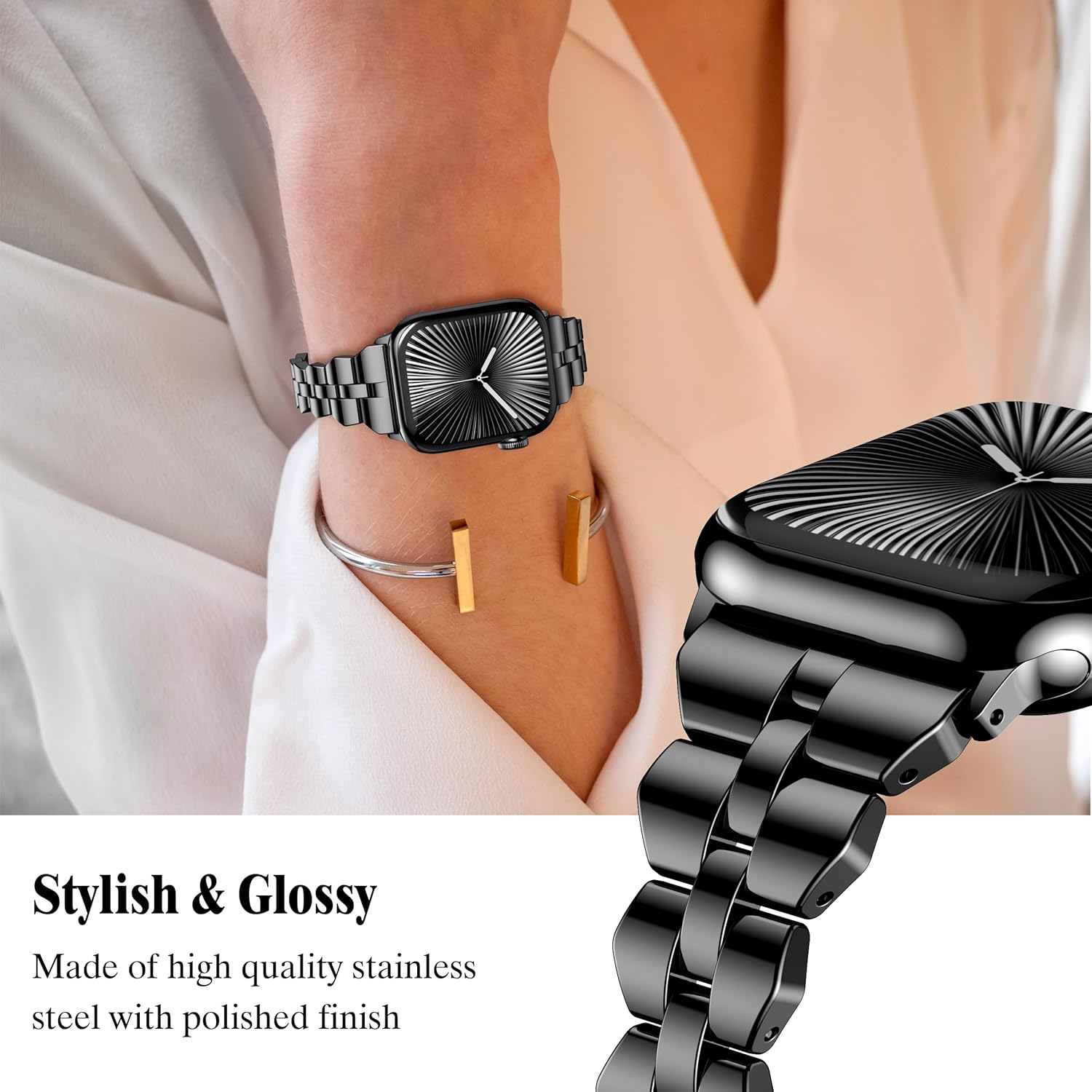 GELISHI Thin Slim Band Compatible with Apple Watch Band 41mm 40mm 38mm 42mm 44mm 45mm 46mm Women, Stainless Steel Band Metal Wristband for Watch SE/Series 10 9 8 7 6 5 4 3 2 1 - Image 3