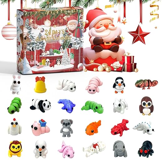 24 PCS 3D Printed Animals Collectible for Kids Adult Teens,Christmas Countdown Calendar,Ornaments Decorations Gifts