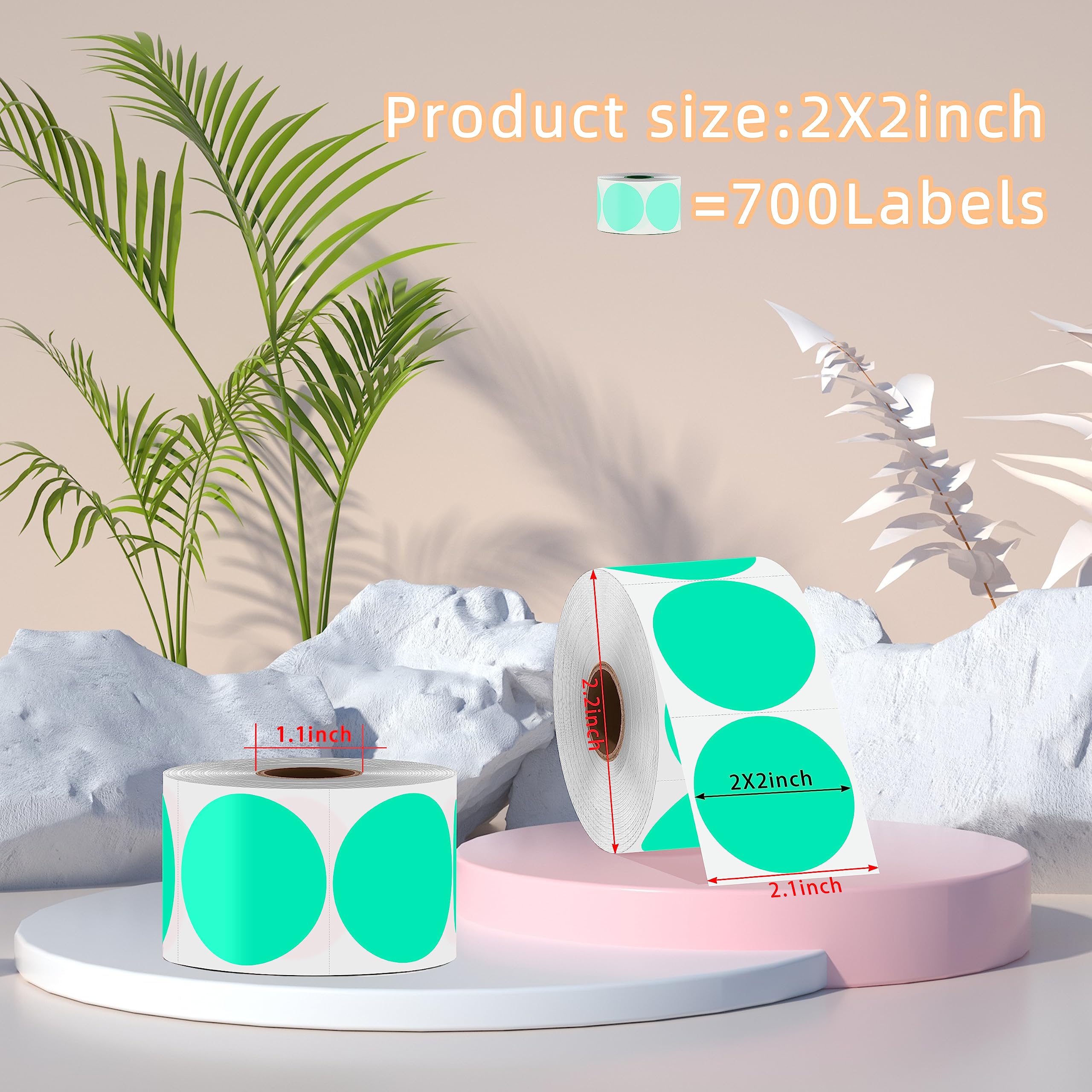 Arlaim 5,1 cm rundes Thermo-Etikett, Kreis-Aufkleber-Etiketten für Thermodrucker, selbstklebende runde Thermodirekt-Etiketten, 700 pro Rolle, Farbcode-Aufkleber für Büro und Geschäft (Aqua)