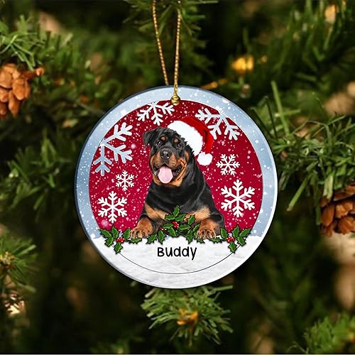 Miniatura 2 de Rottweiler - Adorno de Navidad personalizado para perro 2022, decoraciones colgantes de Navidad, adorno personalizado de Rottweiler, adorno de