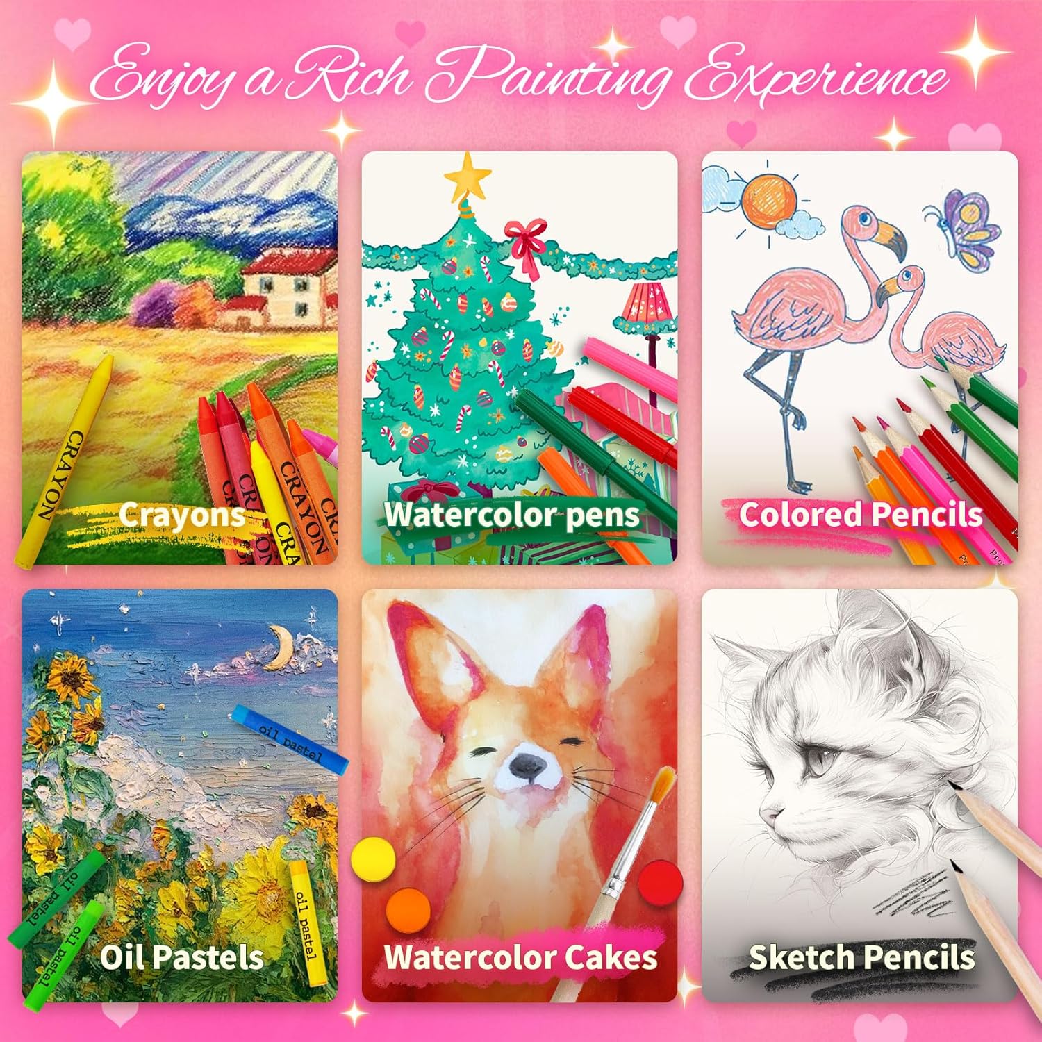 Princess Art Supplies Kit for Girls Ages 5-12, 184-Pack Art Case Coloring Set, Drawing Kits with Gifts Box, Arts Set for Kids, Crayons, Pastels, Double-ended Colored Pencils, Coloring Book