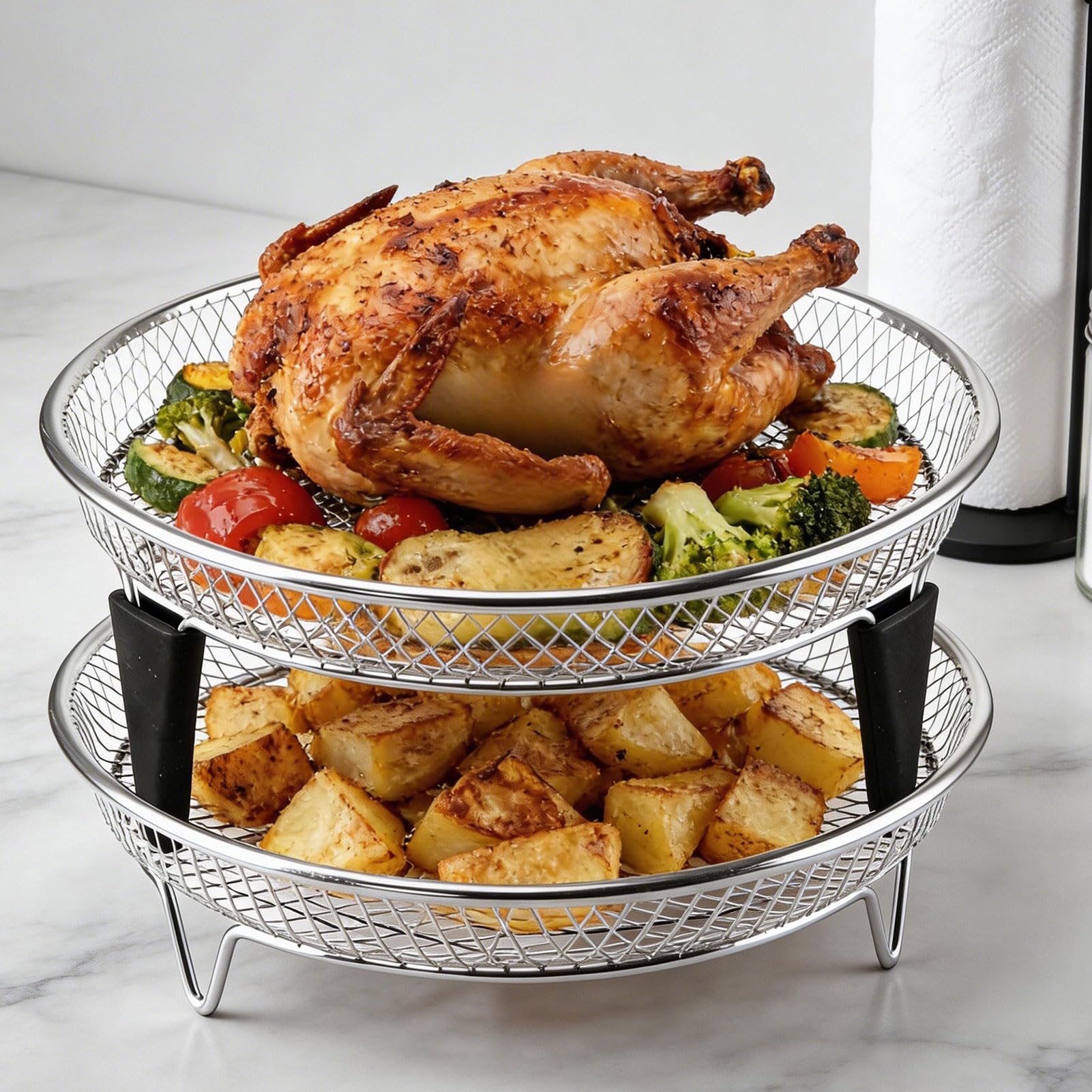 Airfryer Zubehoer, Heißluftfritteuse Zubehör Rund,Stapelbare Airfryer Gitter für Heißluftfritteuse,Air Fryer Grillrost Edelstahl 304,Einsatz für Heissluftfritteuse,für Ninja/COSORI/Philips (18cm-B)