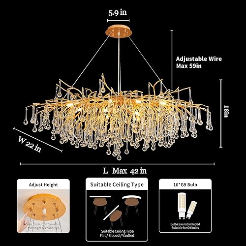 Miniatura 202 de Candelabro moderno de ramas de árbol de cristal, color negro, 40 pulgadas, Art Deco Rectángulo Lineal con gotas de lluvia para interiores, comedor