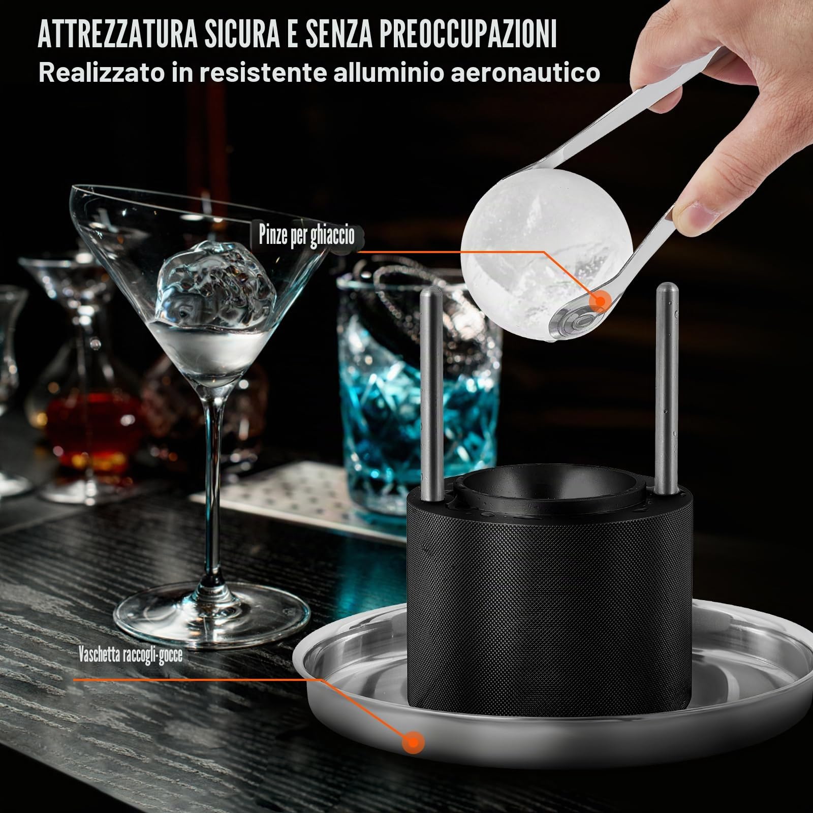 VEVOR Kit Pressa per Ghiaccio a Sfera in Alluminio Diametro 61mm, Stampo per Ghiaccio Sferico per Cocktail Whisky Cognac Bevande, Kit di Pressa per Palline di Ghiaccio da Bar in Alluminio Colore Nero