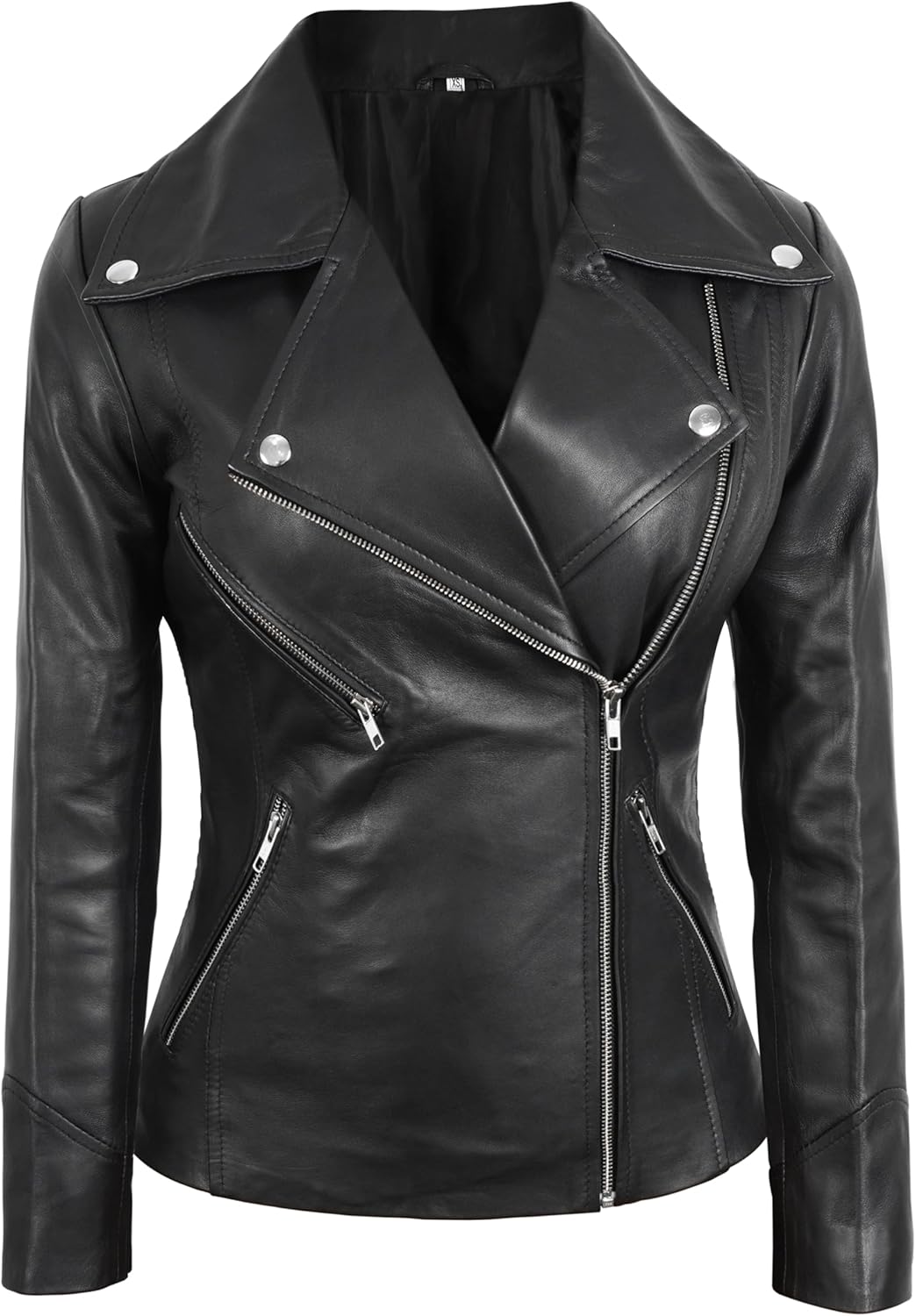 Women Lambskin Leather Jacket - Ladies Black Real Leather Motorcycle Jacket for Woman