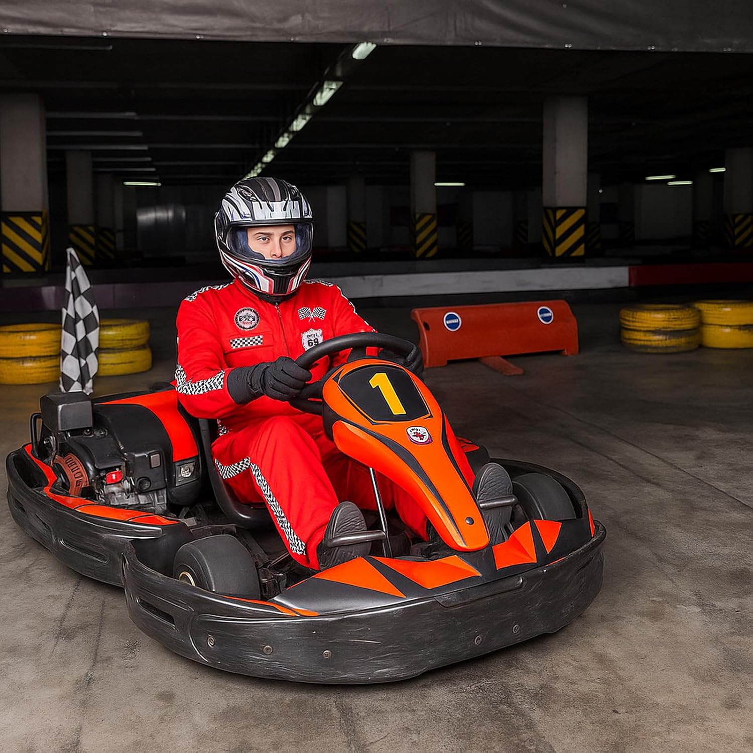 Race Car Driver Costume Men Red Racing Costume Suit Racer Jumpsuit Hat Gloves Flags Glasses Halloween Cosplay Outfits - Image 2